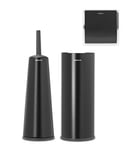 Brabantia 3 Piece Toilet Accessory Set Toilet Brush & Holder, Toilet Roll Holder & Toilet Roll Dispenser (Drill/No Drill Wall Mounting) Matt Black