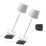 [AmazonExclusive] Zafferano Set 2x lampes portables Poldina Pro, chargeur double USB Aiino pour charger Lampe/Smartphone en simultané, LED tactile à gradation, base de charge à contact, H38cm - Blanc