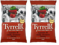 Tyrrells Crisps TOMATO & CHILLI CHUTNEY 150g Sharing Bag - Hand-cooked & spun for an exquisite fresh taste. No artificial ingredients (No artificial flavour, colours or MSG) (Pack of 2)