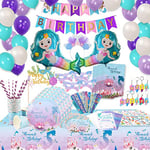 Bea's Party Decoration anniversaire sirene, vaisselle carton kit anniversaire fille, Assiette sirène, deco gateau sirene, invitations sirene, cadeau pinata sirene