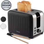 Grille Pain Large Fente 3 in 1 - Noir Mat en Inox, Toaster Rétro - Pince en Bambou Gratuite - 7 Niveaux de Brunissage - 850W - Chauf