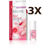 3X Eveline 6 in 1 Rose Cosmetics Nail Therapy Care & Colour Nail Conditioner 5ml