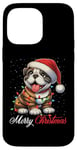 Coque pour iPhone 14 Pro Max Bouledogue anglais Merry Christmas Lights Chapeau de Père Noël Neige