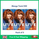 3 x Schwarzkopf Live Permanent Hair Dye MANGO TWIST 030 - Women Hair Colour