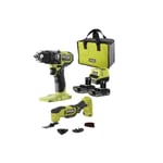 Perceuse-visseuse à percussion RYOBI 18V One+ Brushless - 2 Batteries 2,0Ah - Chargeur - Multitool OFFERT