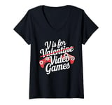 Womens V Is For Video Games Funny Valentine Day Gamer Boy Men Gifts V-Neck T-Shirt