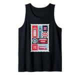 London Stamp with Iconic Landmarks - London Souvenir Tank Top