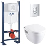 Grohe - Pack wc Bâti support Rapid sl + Cuvette sans bride Serel + plaque de déclenchement: Chrome (39583000)