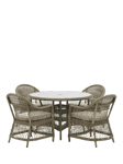 Bramblecrest RHS Rosemoor 4-Seater Round Garden Dining Table & Chairs Set with Parasol, Latte