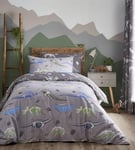 Charlotte Thomas Dinosaurs Duvet Cover Set Reversible Bedding Double Grey GLOW IN THE DARK