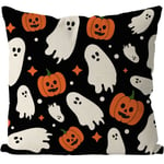 Halloween Linnekuddfodral 45x45cm Pumpor Spöken Mönster Inomhus Utomhus Kuddfodral för Hem Soffa Dekor