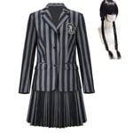 Onsdag Addams Cosplay- set Nevermore Academy School Uniform Halloween Carnival Party Kostym för vuxna barn With wig Child L