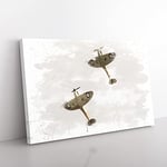 Big Box Art Spitfire RAF Duo Planes V3 Canvas Wall Art Print Ready to Hang Picture, 76 x 50 cm (30 x 20 Inch), Multi-Coloured