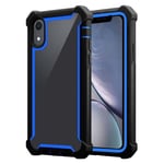 Coque pour Apple iPhone XR en BLEU NOIR Housse de protection Étui 2 en 1 avec bord en silicone TPU et dos en verre acrylique - Neuf