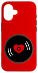 Coque pour iPhone 16 disque vinyle vintage cœur album rouge valentines mignon rétro