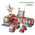 Stad Brandstation Modell Byggstenar Bil Helikopter Konstruktion Brandman Man Lastbil Upplys Stenar Leksaker För Barn Kid db 387pcs no box