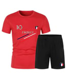 Ensemble De Sport Short Et Maillot De France Rouge Enfant (Taille 12/13 Ans,Couleur Rouge)