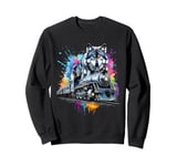 Wolf Splash Art Animal Wolf Riding Train Funny Men Women Sweatshirt