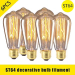 6 st Vintage Retro St64 E27 Edison Glödlampor 40w Filamentlampa Varmvit [DB] Y