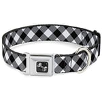 Buckle Down Diagonale Buffalo Plaid Noir/Blanc Collier de Chien en Forme d'os, Large/15–66 cm