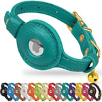 OOPSDOGGY Cat Collar with Bell for AirTag - Non Breakaway Leather Kitten Collar with Apple Air Tag Holder - Lightweight Integrated GPS Pet Collars for Girl Boy Cats, Small Dogs, Puppies (Aquamarine)