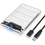 Boîtier Disque Dur, USB 3.0 Boîtier Externe pour Disque Dur Externe 2.5'' SATA HDD SSD (7mm à 9.5mm), Haute Vitesse à 5Gbps, sans Outil, UASP Compatible (Transparente)