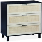 Sweeek - Commode noire et cannage 80 x 40 x 80cm - Bianca - 3 tiroirs