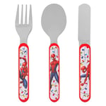 Spider-Man Festive 3 Piece Cutlery Set – Metal, Reusable Children's Knife, Fork & Spoon, Kids-Size, Made from Food-Safe Stainless Steel & ABS Plastic – for 12 Months & Up