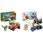 LEGO 76958 Jurassic Park L'Embuscade du Dilophosaure, Jouet Dinosaure et Voiture Jeep & 10782 Marvel Spidey et Ses Amis Extraordinaires Le Combat des Camions, Hulk Contre Le Rhino