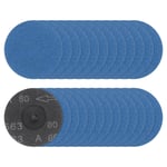 Lot de 25 disques abrasifs à changement rapide de 7,6 cm Grain 80 de type R - Disque de conditionnement en oxyde d'aluminium pour meuleuse à matrice - Coupe rapide - Bleu foncé