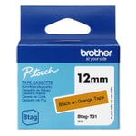 Brother Btag-T31 | svart text - orange tejp | 12mm x 4m (original)