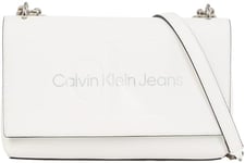 Calvin Klein Jeans Sac à Bandoulière Femme Sculpted Flap Moyen, Blanc (White/Silver Logo), Taille Unique