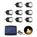 Lot de 8 mini spots LED solaires encastrables au sol, 3 W, lampadaire encastrable pour extérieur, spot extérieur encastrable au sol, antirouille, chargeable jusqu'à 800 kg, 12 V-24 V DC, rond en acier inoxydable, couleur chaude [Classe énergétique A+++]