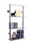 'Maxwell' - Wall Mounted 4 Tier Glass 90 Cd / 60 Dvd Storage Shelves - Clear / Silver