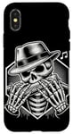 Coque pour iPhone X/XS Squelette amusant jouant harmonica joueur crâne blues musicien