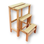 Escabeau Tabouret Marchepied 3 marches pliantes Bois massif 2en1