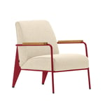 Vitra - Fauteuil de Salon, Base Japanese Red, Natural Oak, Fabric Cat. F100 Nubia Col. 02 Cream/Perle - Nojatuolit - Jean Prouvé - Beige - Metalli/Puu/Vaahto