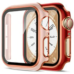 2 Pièces Coque pour Apple Watch Series 6/5/4/SE 40mm Protection Écran Femmes Hommes,Dur PC Case HD Clair Verre Trempé Anti-Choc Housse de Protection pour Apple Watch 40mm Cover，Rouge&Or Rose/Rosegold