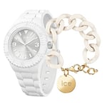 ICE-WATCH - Ice Generation White - Unisex white wristwatch with Silicone Strap - 019151 (Medium) + Chain bracelet - Almond skin - XL mesh bracelet in off-white color (020353)