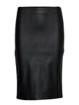 Saint Tropez Faux Leather Skirt Knälång Kjol Svart [Color: BLACK ][Sex: Women ][Sizes: XS ]