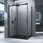 Mai & Mai Cabine de Douche en Angle 100x100x195cm avec Porte de Douche Coulissante Verre Trempé ESG Transparent Noir Rav19