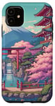 Coque pour iPhone 11 Anime Lofi Japonais Paysage Mont Fuji Torii Gate