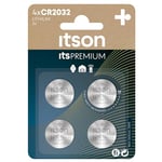 ITSON, CR2032 battery, 3V, coin lithium battery, pack of 4, best for AirTag, car keys, watches and heart rate monitors