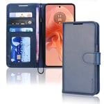 TECHGEAR Moto G04 / Moto E14 / Moto G24 / Moto G04s Phone Leather Wallet Case, Flip Protective Cover with [RFID BLOCKING] Wallet Card Holder, Stand & Wrist Strap, Blue PU Leather with Magnetic Clasp