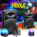 Pack Sono DJ Actif Amplifié sur Batterie 1400W IBIZA SOUND Port-12VHF Mariage Karaoké Anniversaire, Soirée, 3 Jeux de lumières