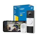 Tapo Wireless Doorbell Camera, 2K 3MP Battery-Powered Video Doorbell, 160° Ultra-Wide View, Full-Color Night Vision, AI Detection, IP65 Weatherproof, Compatible with Alexa&Google Assistant D210