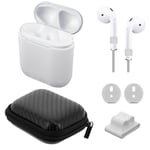 Kit Accessoires AirPods 5en1 Housse Étui Cordon Embout Support Apple Watch Blanc