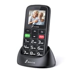 SweetLink S2 Plus GSM Téléphone Senior Portable,Téléphone Portable à Grosses Touches,Bouton SOS, Batterie 1400mAh, Volume Fort, Chargement sur Socle, Radio FM,Lampe Torche,2G Double SIM, 1,77 “, Noir