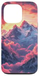 Coque pour iPhone 13 Pro Décoration de montagne rose orange enneigée