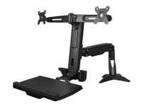 StarTech.com Sit Stand Dual Monitor Arm, Desk Mount Dual Computer Monitor Adjustable Standing Workstation for up to 24 Displays, VESA Ergonomic Stand Up Desk Converter with Keyboard Tray - Stand Up Office Desk (ARMSTSCP2) - Monteringssett (skrivebordsklemmemontering, sokkelplate, søyle, grummetplate, tastaturbakke, sokkel, sokkelpute, maljeklemme, bakkehette for tastatur, tverrstangmontering) - for 2 skjermer - plastikk, aluminium, stål - svart - skjermstørrelse: 24 - TAA-samsvar